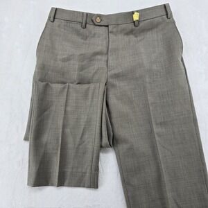 Unbranded Dress Pants Mens 35R Dress Pants Gray 100% Wool Flat Front Slacks
